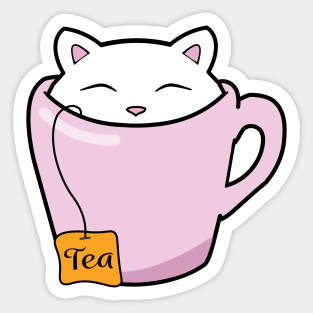 Cute cat in a pink cup of tea Sticker